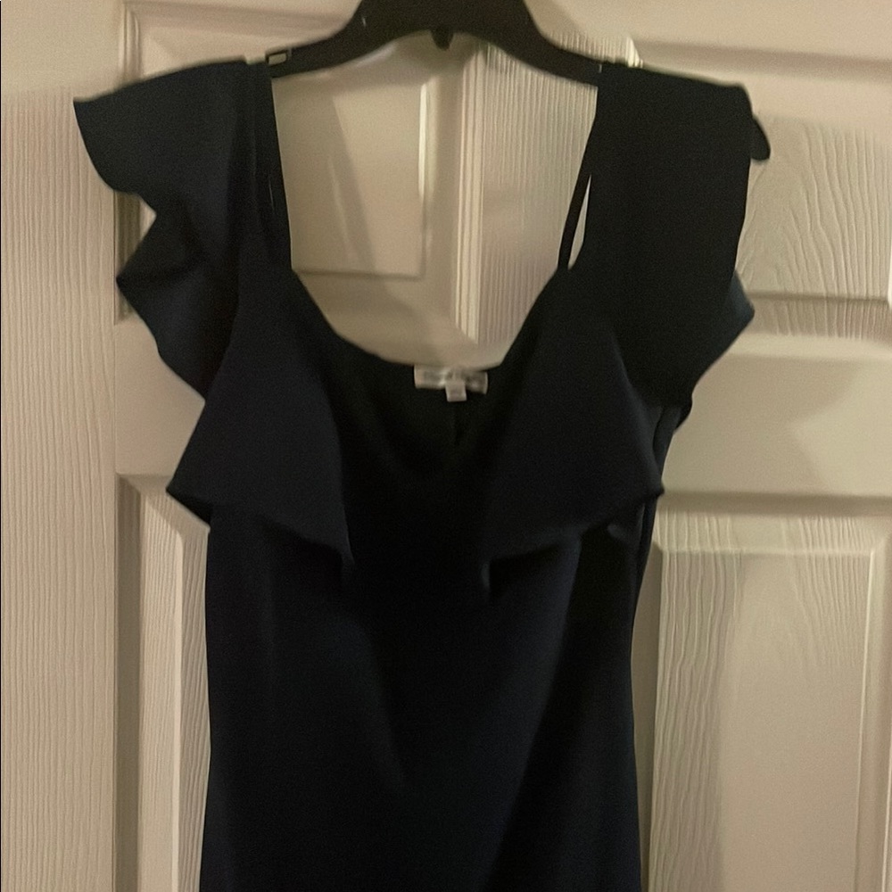 Emerald Sundae Black Ruffled One Shoulder Sheath Dress